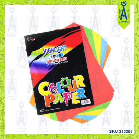 UNI HIGHLIGHT COLOUR PAPER A4 100'S ASST S-4200