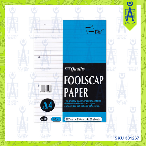 UNI FOOLSCAP  PAPER A4 80GSM 80'S S-38