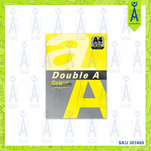 DOUBLE A PREM COLOUR PAPER D/C LEMON A4 80G 100'S
