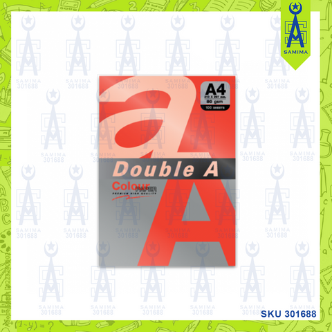 DOUBLE A PREM COLOUR PAPER D/C RED A4 80G 100'S