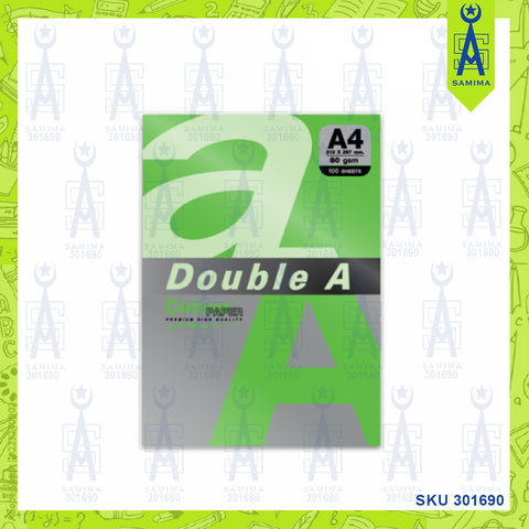 DOUBLE A PREM COLOUR PAPER D/C GREEN A4 80G 100'S