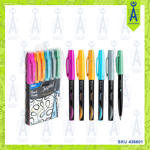 DELI U304 INSPRIAS COLOUR BRUSH PEN 6'S