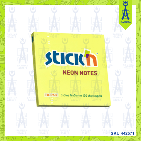 HOPAX NEON SELF ADHESIVE STICK 3"X3" LEMON 21133