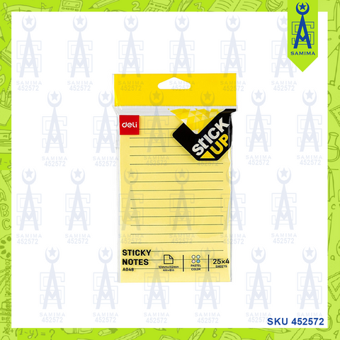 DELI A048 4 COLOUR LINED STICKY NOTES 4 X 6''