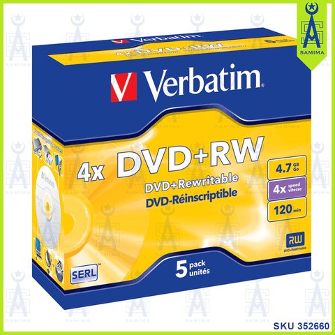 VERBATIM 4X DVD+RW 4.7GB 120MIN 5PCS/ PACK
