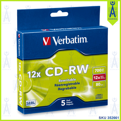 VERBATIM 12X CD-RW 700MB 8-12X 80 MIN 5 PCS / PACK