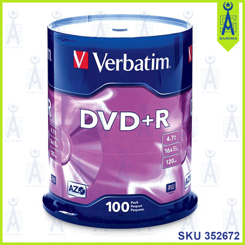 VERBATIM AZO DVD+R 4.7GB 16X 120MIN 100 PCS/PKT