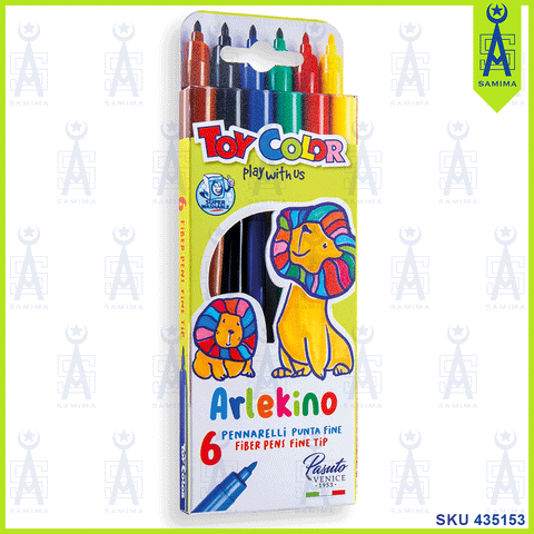 TOY COLOR SUPERWASHABLE ARLEKINO FIBRE PENS 6'S