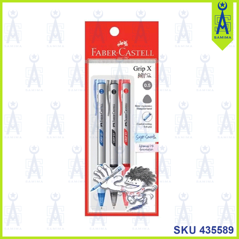 FABER CASTELL GRIP X 5 BALL PEN 0.5 BL,BK,RD 3'S