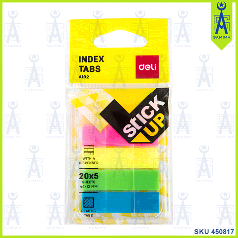 DELI EA10202 STICK UP INDEX TABS 44 X 12MM 5 CLR