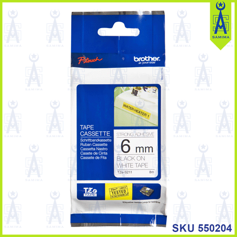 BROTHER TAPE CASSETTE 6MM BLACK ON WHITE TAPE