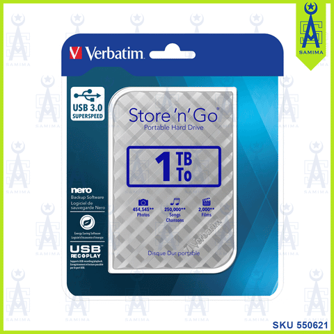 VERBATIM 1TB SILVER PORTABLE EXTERNAL HARD DRIVE