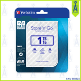 VERBATIM 1 TB WHITE PORTABLE EXTERNAL HARD DRIVE