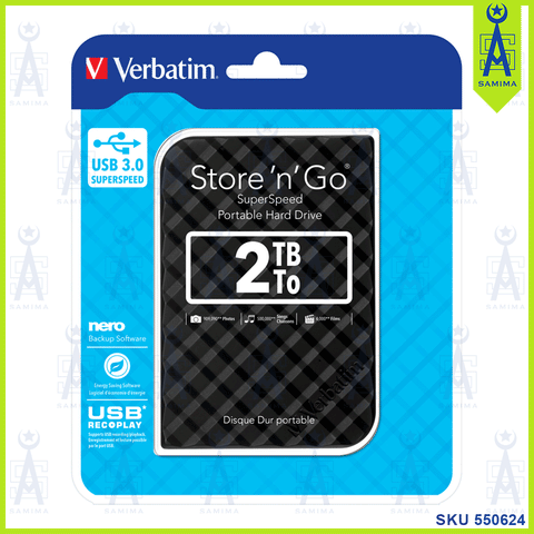 VERBATIM 2 TB BLACK PORTABLE EXTERNAL HARD DRIVE