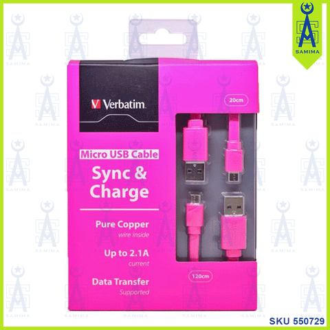 VERBATIM MICRO USB CABLE 2 PCS SET 64823 PINK