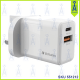 VERBATIM 66633 2 PORT USB CHARGER 20W PD & QC3.0