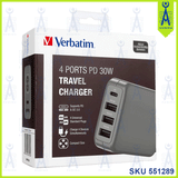 VERBATIM 4 PORT TRAVEL CHARGER PD30W 66321/20