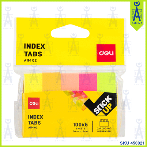 DELI A114 02 STICK UP INDEX TABS 50 X 12MM 5 CLR