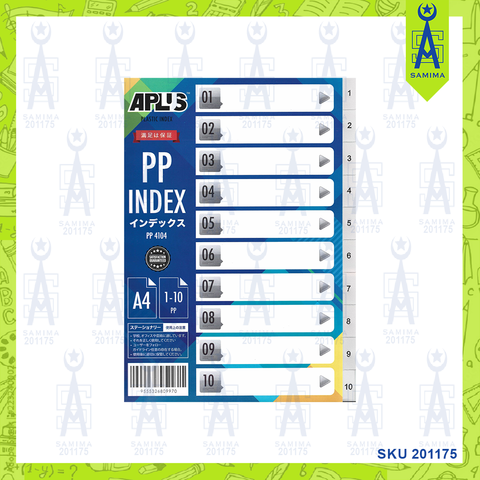 APLUS PLASTIC INDEX DIVIDER GREY 1-10 PP4104