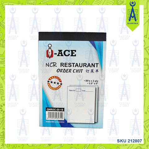 I-ACE NCR RESTAURANT ORDER CHIT 2PLY 50'S 3.5 X 5'