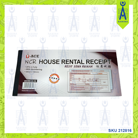 I-ACE NCR HOUSE RENTAL RECEIPT NUMBERIN 2PLY 25'S