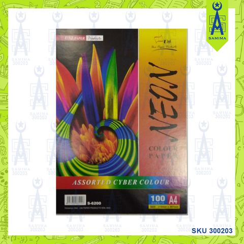 UNI NEON ASST CYBER COLOUR PAPER A4 100'S S-6200