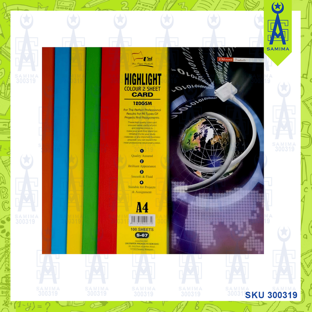 Highlight Card UNI HIGHLIGHT CARD A4 120GSM 100'S S-67 – Samima