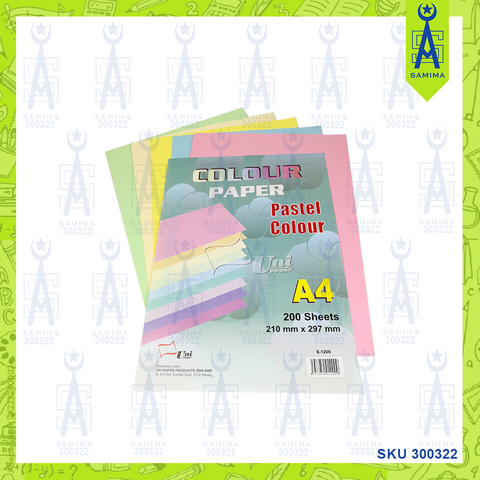 UNI PASTEL COLOUR PAPER 200 SHEETS