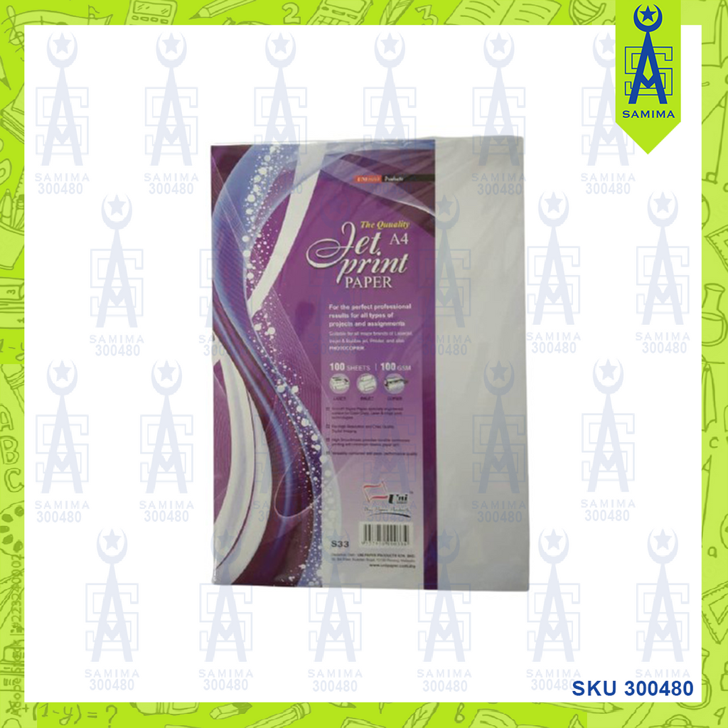UNI JET PRINT PAPER A4 100 S 100 GSM S33 Samima Uni jet print paper a4 100 s 100 gsm s33 samima