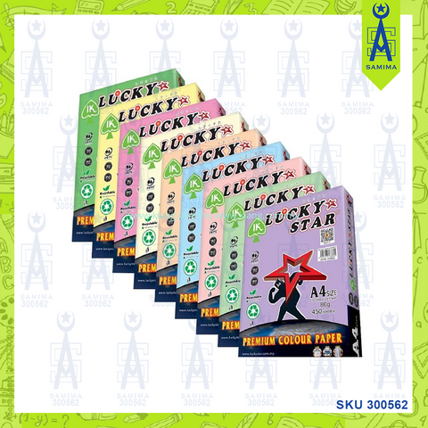 LUCKY STAR COLOUR PAPER A4 80GSM 450'S LIGHT COLR