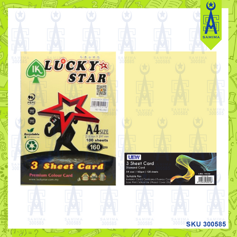 LUCKY STAR 3 SHEET CARD LIGHT COLOURS A4 100'S