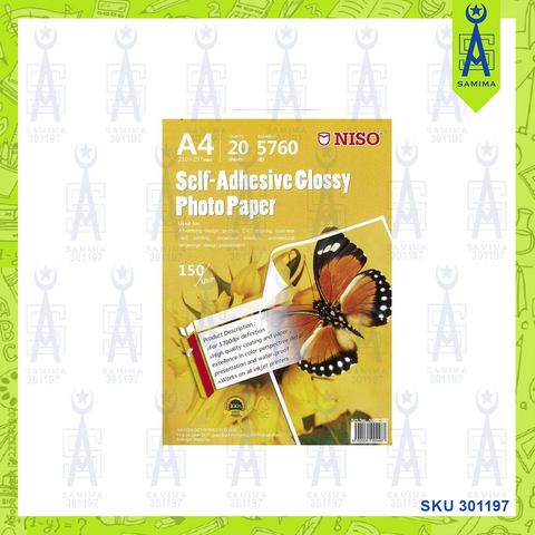 NISO A4 SELF ADHESIVE GLOSSY PHOTO PAPER 150G 20'S