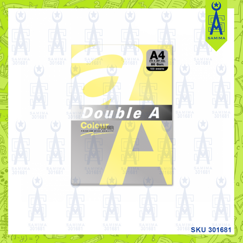 DOUBLE A PREM COLOUR PAPER L/C YELLOW A4 80G 100'S