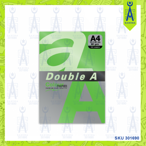 DOUBLE A PREM COLOUR PAPER D/C GREEN  A4 80G 100'S