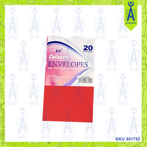 UNI SCE-4090 COLOUR ENVELOPES 4 X 9'' 20'S