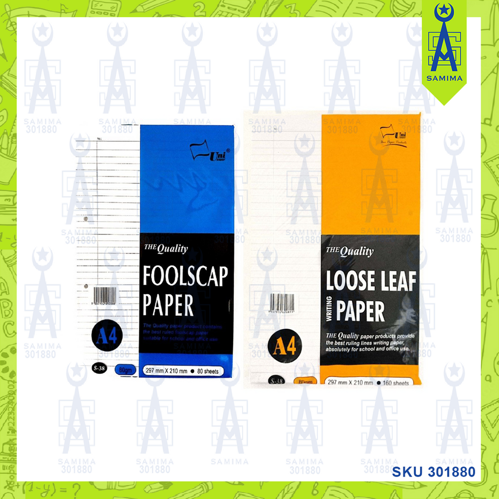 Foolscap Paper.pdf UNI FOOLSCAP PAPER A4 80GSM 1600 SHEETS S-38 – Samima