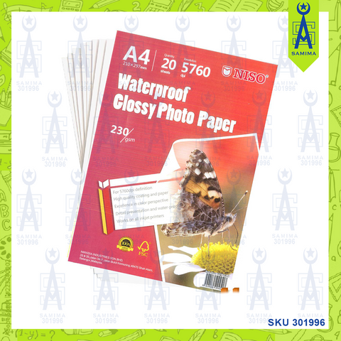 NISO WATERPROOF GLOSSY PHOTO PAPER 230GSM 20'S