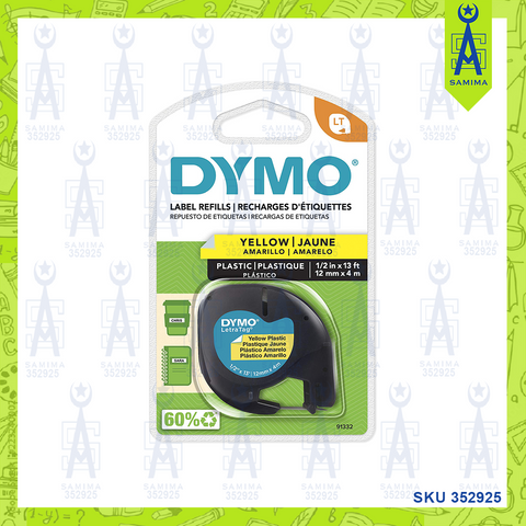 DYMO LETRATAG REFILL 12MM X 4M YELLOW PLASTIC