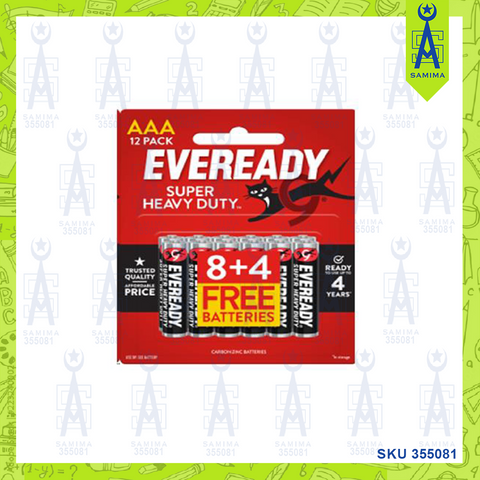 EVEREADY SUPER HEAVY DUTY BLACK AAA 8+4 FREE BATTE