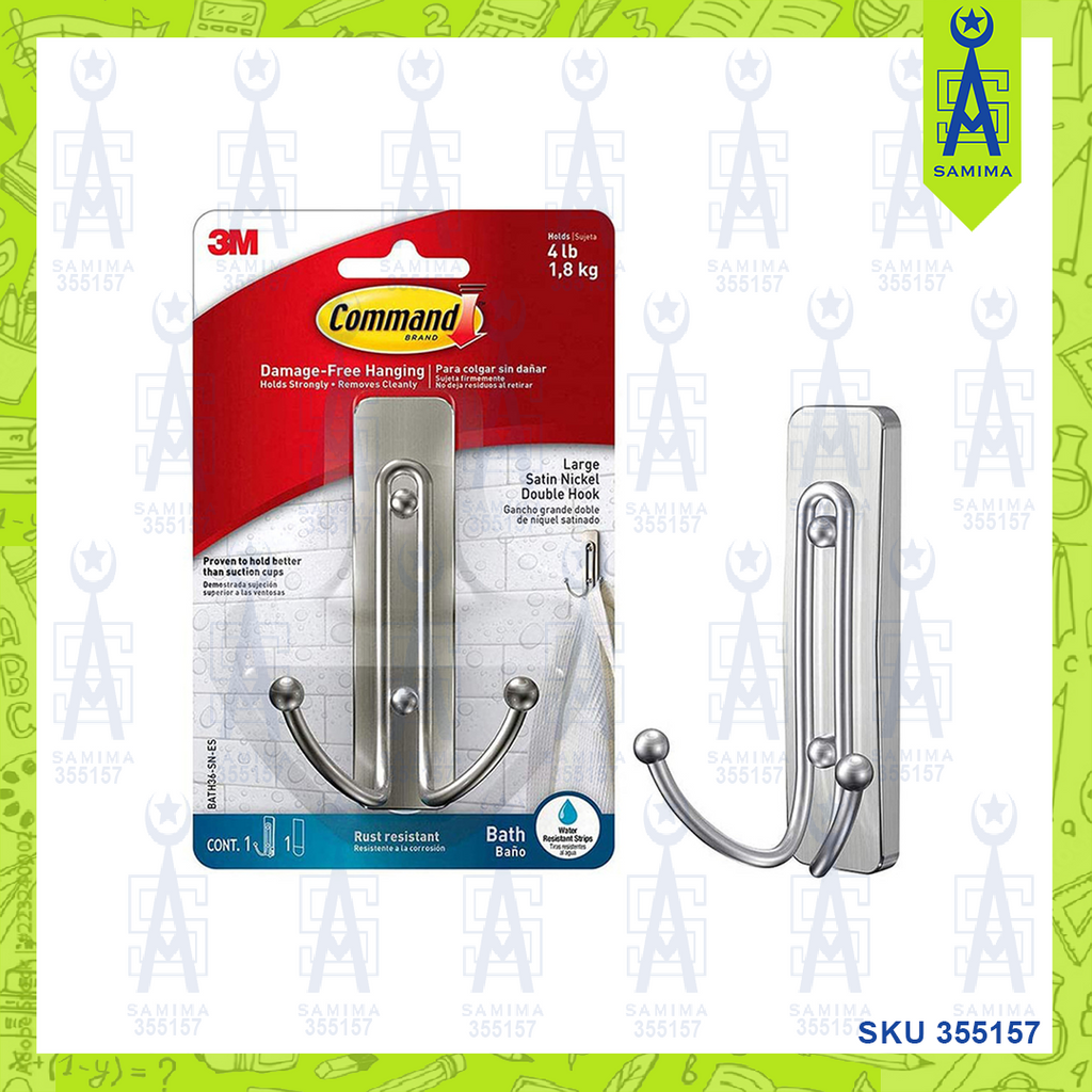 3M BATH36-SN COMMAND STEEL DOUBLE HOOK ,1STRIP – Samima