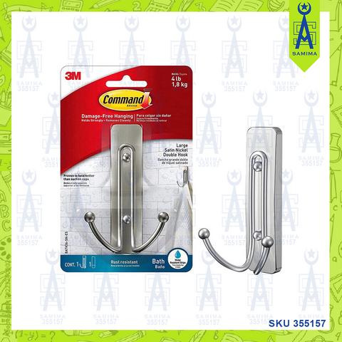 3M BATH36-SN COMMAND STEEL DOUBLE HOOK ,1STRIP