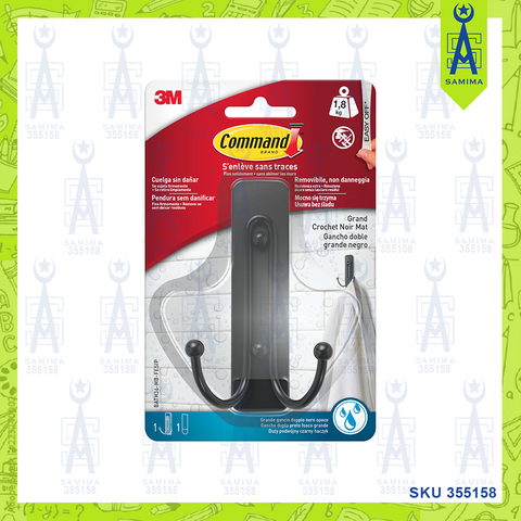 3M BATH36-MB COMMAND BLACK DOUBLE HOOK ,1STRIP