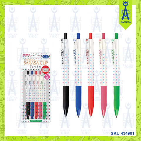 ZEBRA SARASA CLIP GEL PEN COLOURFUL DOTS 0.5 5'S