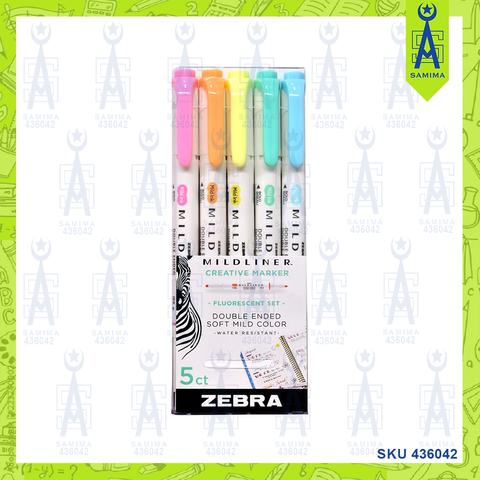 ZEBRA  MILDLINER FLUOR TWIN TIP HIGHLIGHTER 5 'S