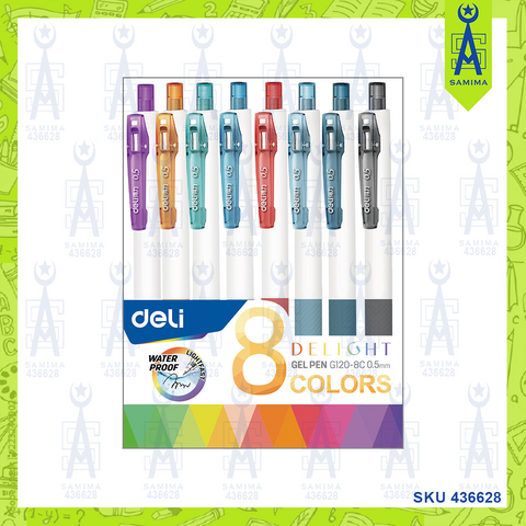 DELI G120-8C DELIGHT COLOR GEL PEN 0.5MM 8'S