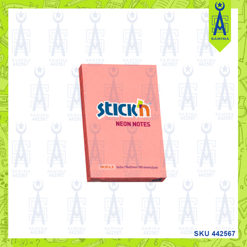 HOPAX STICK'N NOTES 3 X 2''  76X51MM NEON PINK