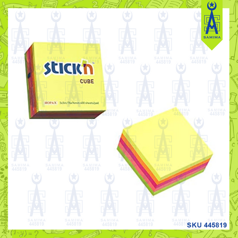 STICK'N  CUBE STICK ON NOTES 3X3'' NEON 5 COL21012