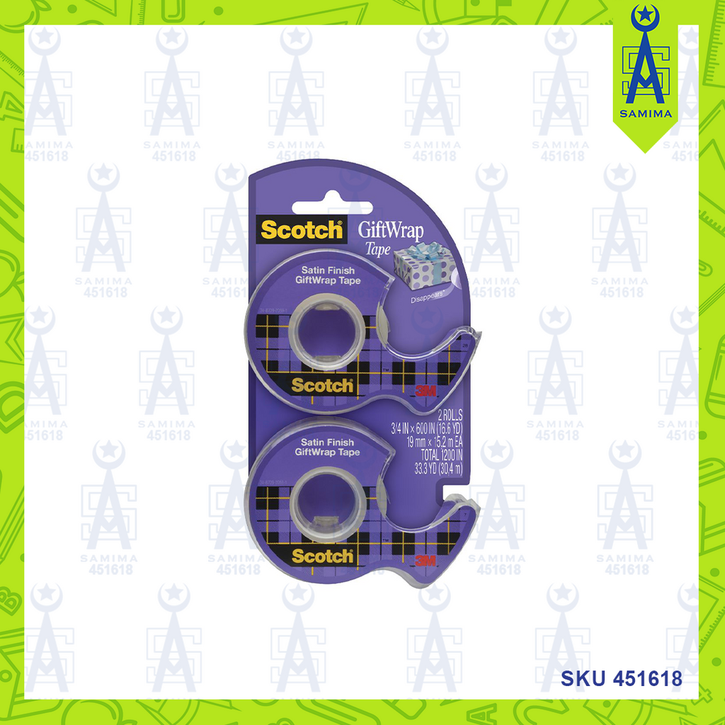 3M SCOTCH GIFT WRAP TAPE 19MM X 15.2M 2'S / CARD – Samima