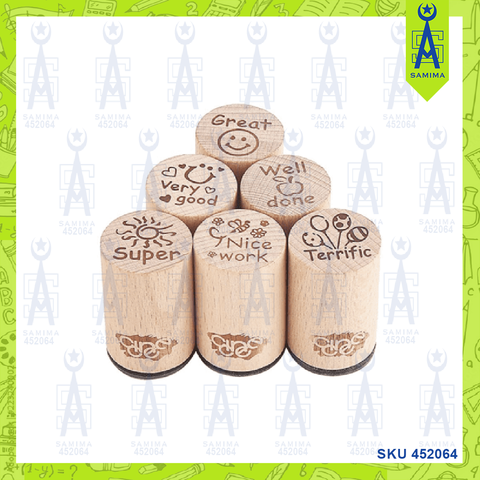 CYLINDER WOODEN TEACHER STAMP 6'S / BOX (ENGLISH)