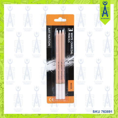 ART NATION CP03-738 WHITE CHARCOAL PENCILS MED 3'S